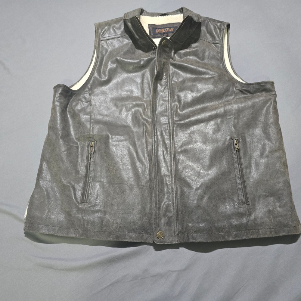 Guide Gear Leather Vest Mens 2XL Brown‎ Sherpa Lined Full Zip Workwear Outdoor
